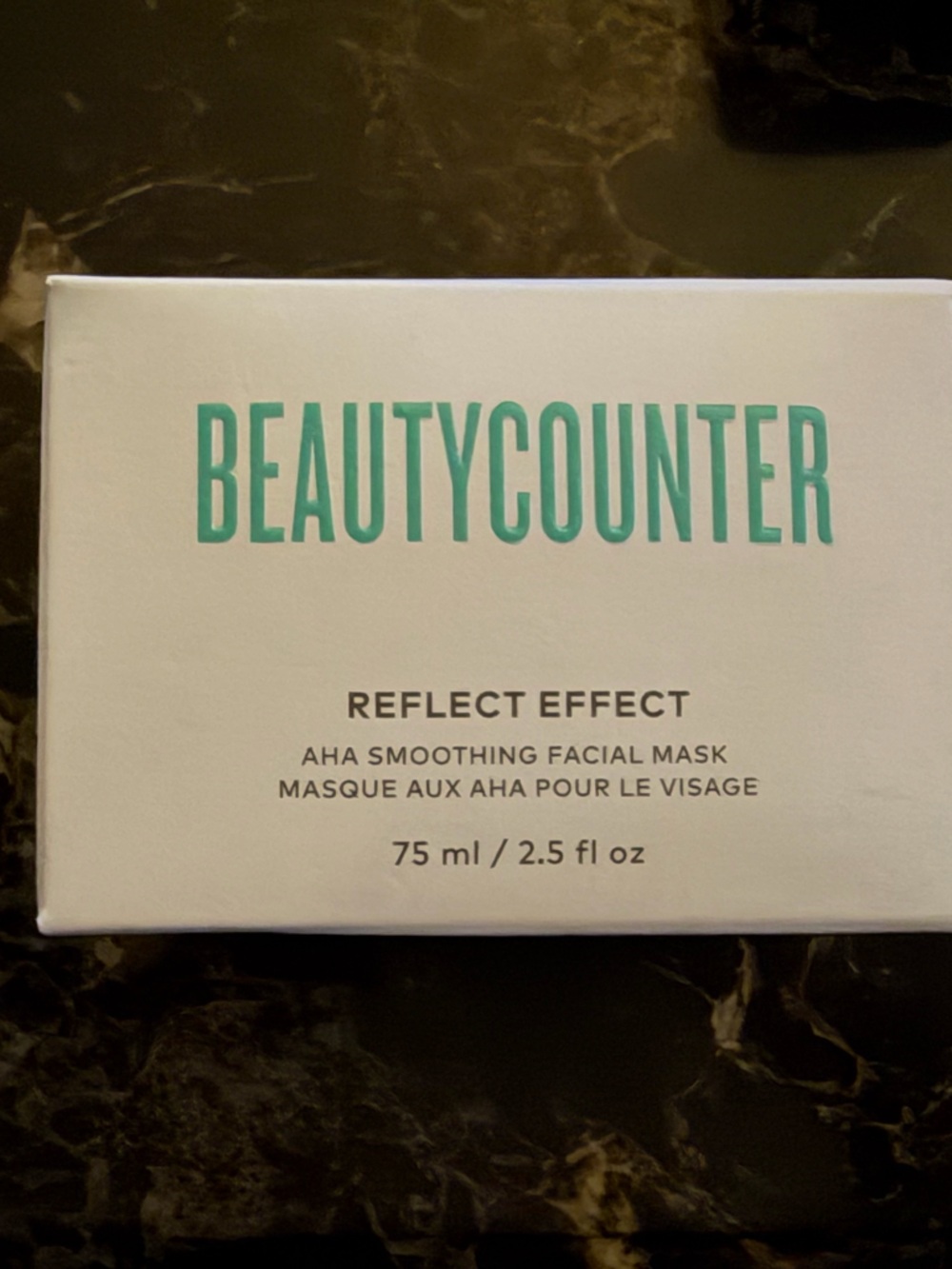 beautycounter White Box with Teal Logo Reflect Effect Mask